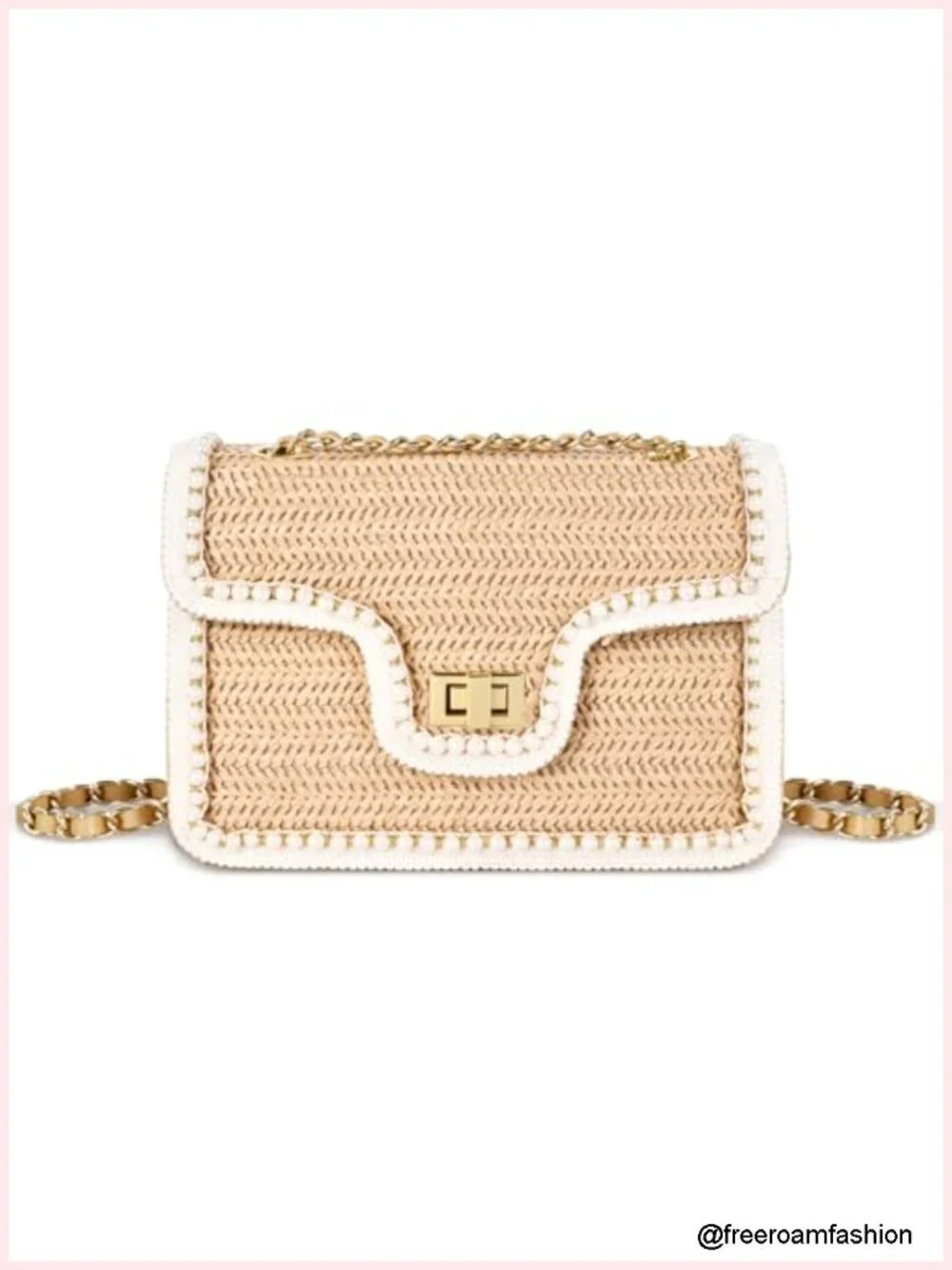 Straw Crossbody Bag with Pearls, Summer Beach Purse Shoulder Bag